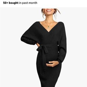 Elegant Black Maternity Sweater Dress, Size XL
